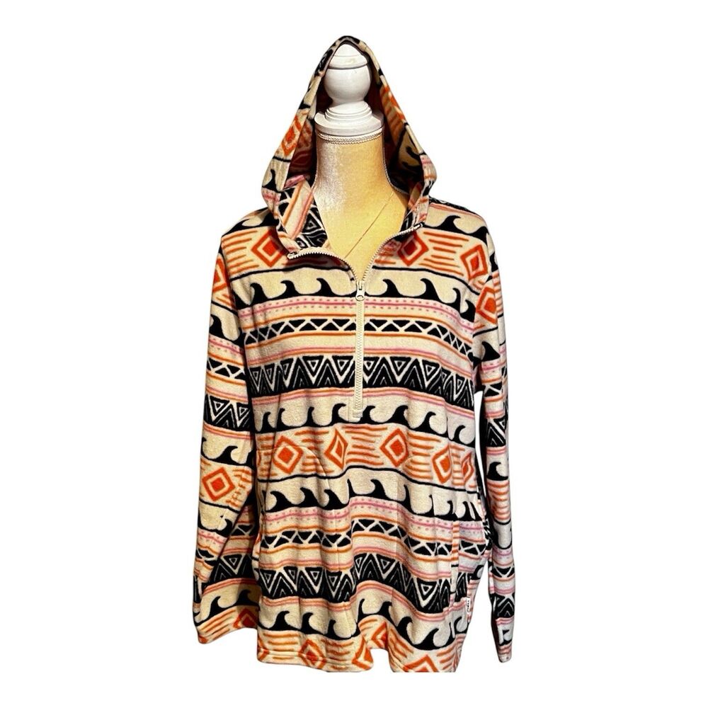 O’Neill Women’s Pullover Hoodie Sz XL Aztec Print Half Zip Kangaroo Pocket Soft